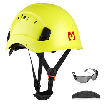 Mustbau Sicherheitshelm, EN397 Schutzhelme mit Antibeschlag-Brille, verstellbar,Grün